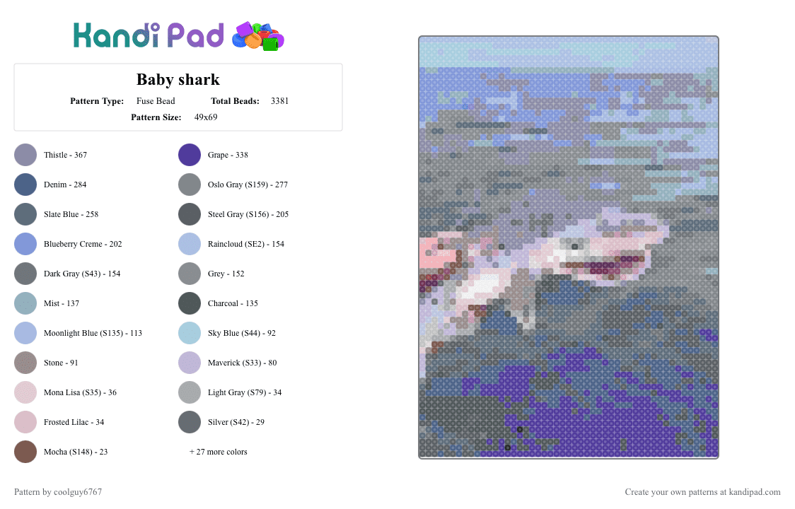 Baby shark - Fuse Bead Pattern by coolguy6767 on Kandi Pad - 