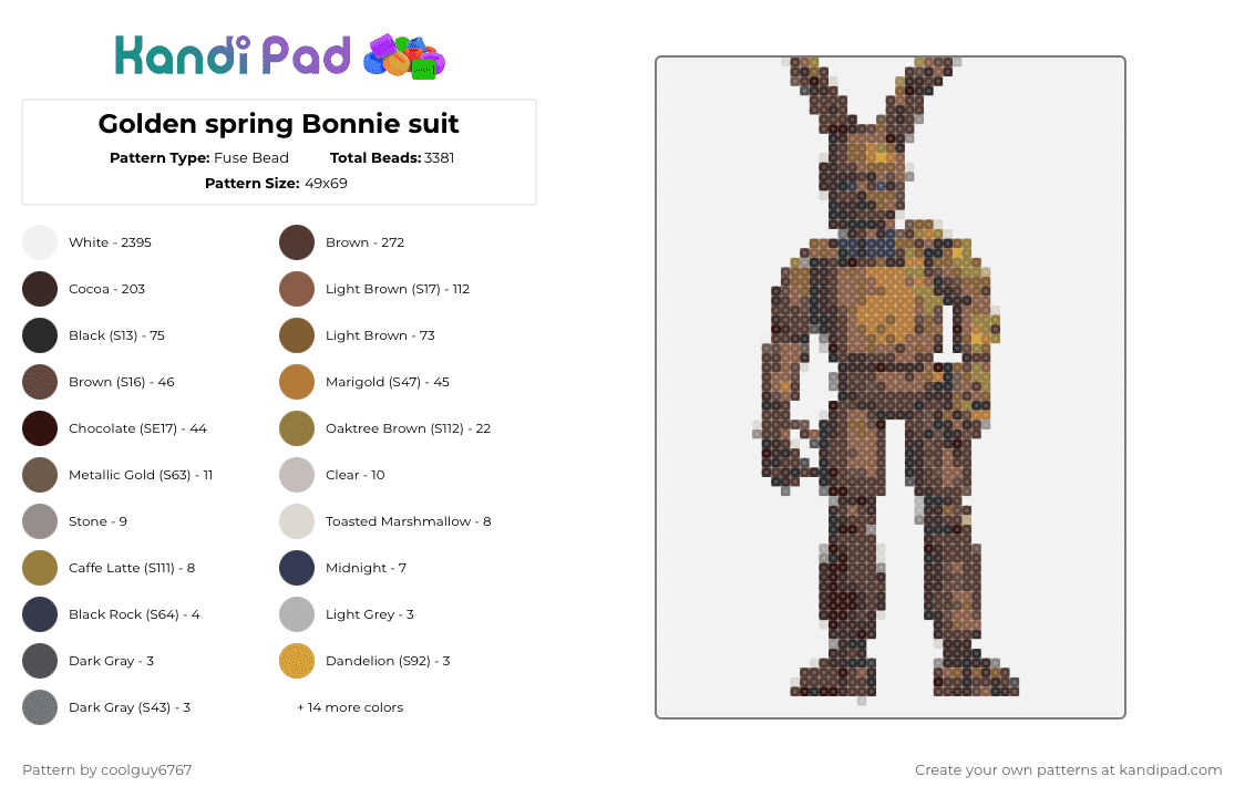 Golden spring Bonnie suit - Fuse Bead Pattern by coolguy6767 on Kandi Pad - 