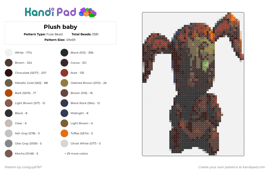 Plush baby - Fuse Bead Pattern by coolguy6767 on Kandi Pad - 
