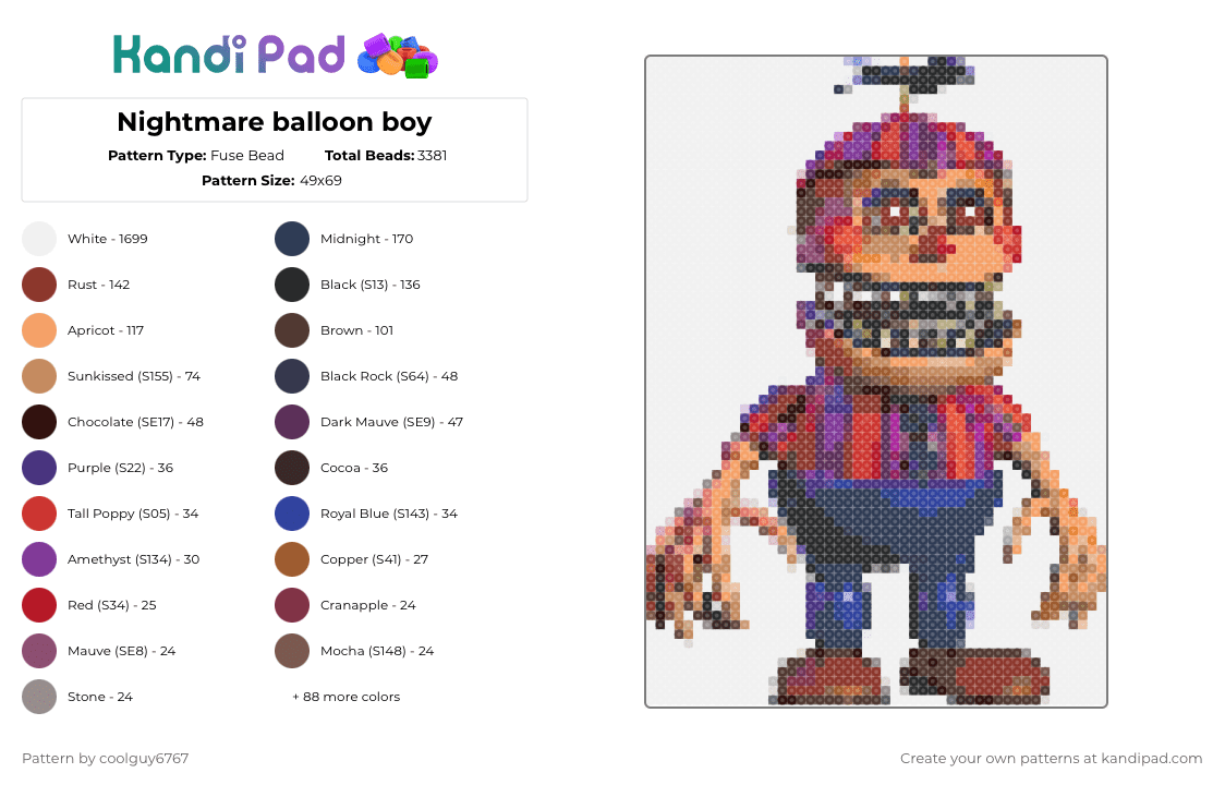 Nightmare balloon boy - Fuse Bead Pattern by coolguy6767 on Kandi Pad - white,orange,brown,red,colorful