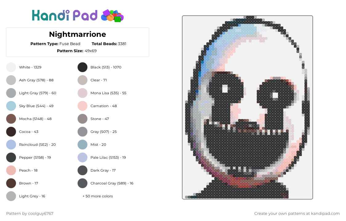 Nightmarrione - Fuse Bead Pattern by coolguy6767 on Kandi Pad - white,gray,beige,brown,colorful