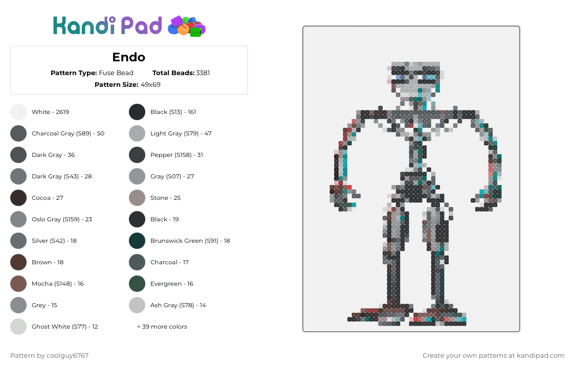 Endo - Fuse Bead Pattern by coolguy6767 on Kandi Pad - white,gray,brown