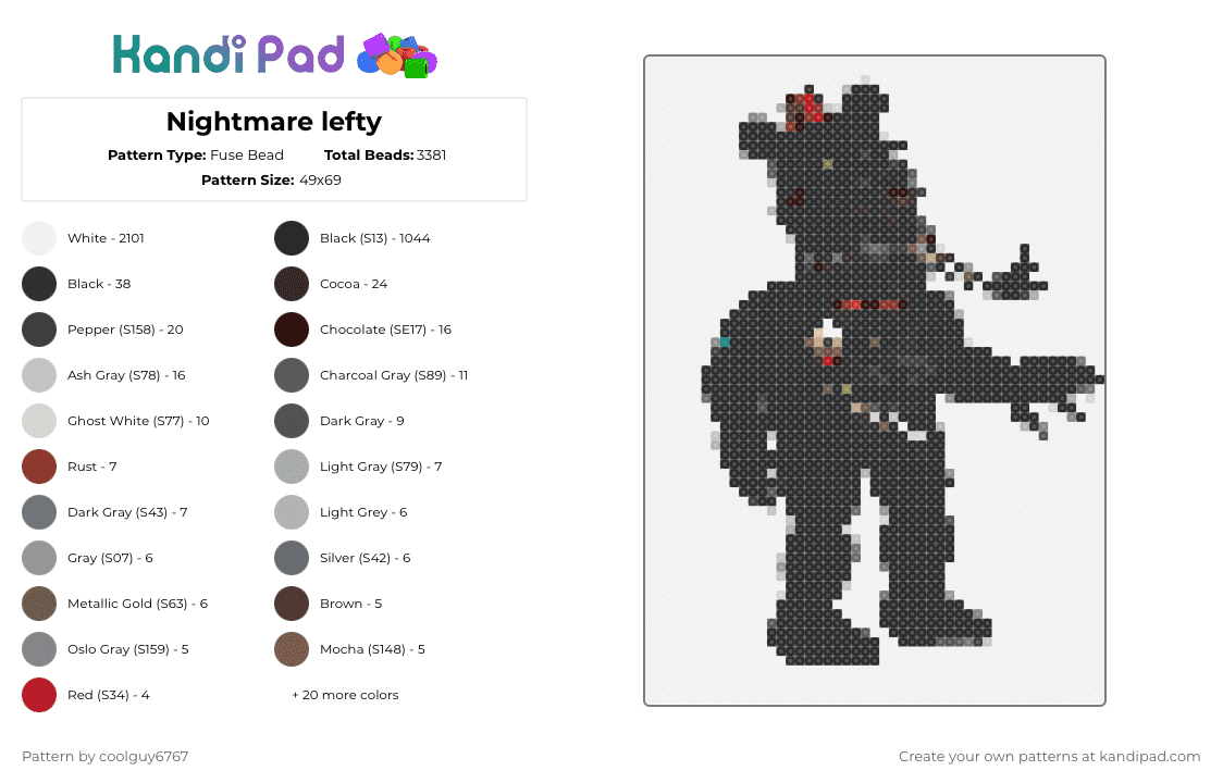 Nightmare lefty - Fuse Bead Pattern by coolguy6767 on Kandi Pad - white,brown,beige,gray