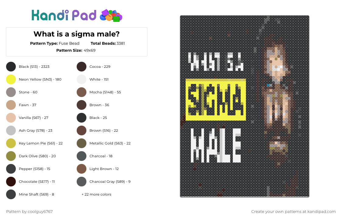 What is a sigma male? - Fuse Bead Pattern by coolguy6767 on Kandi Pad - black,brown,beige,yellow,colorful