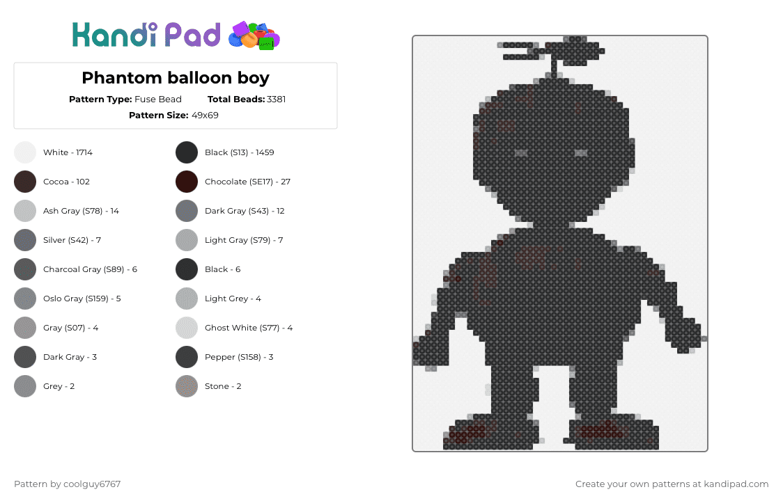 Phantom balloon boy - Fuse Bead Pattern by coolguy6767 on Kandi Pad - white,brown
