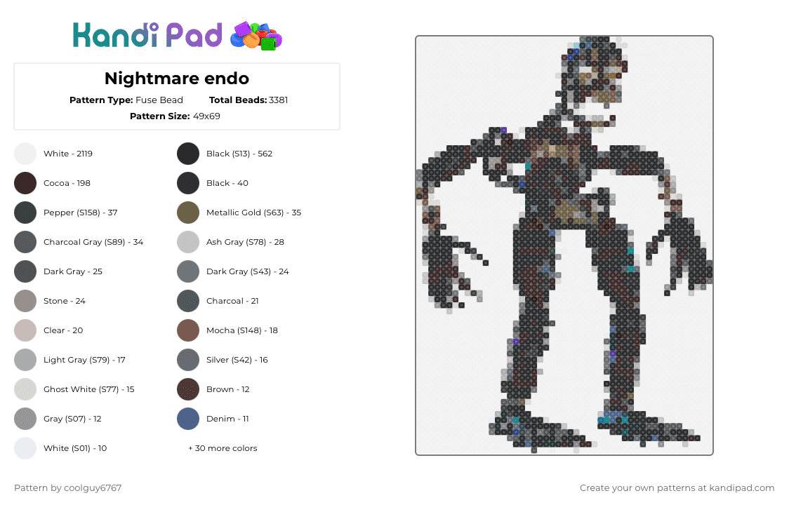 Nightmare endo - Fuse Bead Pattern by coolguy6767 on Kandi Pad - 