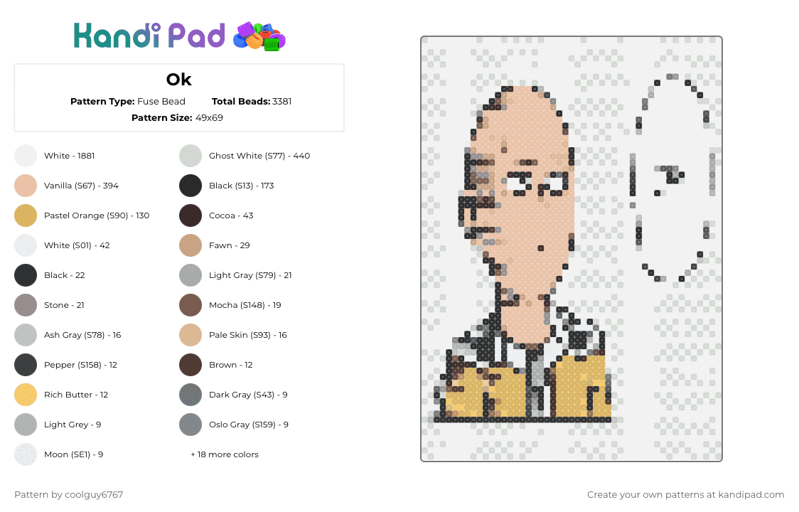 Ok - Fuse Bead Pattern by coolguy6767 on Kandi Pad - 