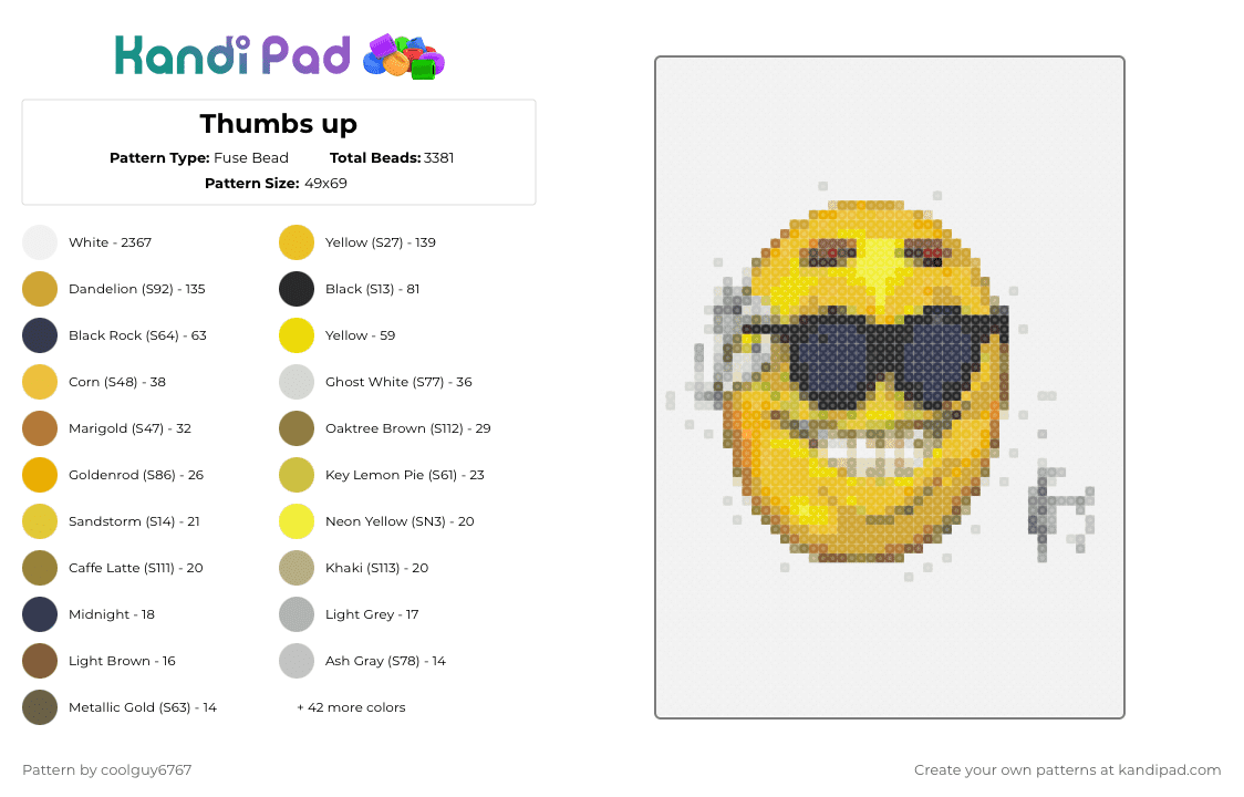 Thumbs up - Fuse Bead Pattern by coolguy6767 on Kandi Pad - white,orange,yellow,tan,purple,colorful