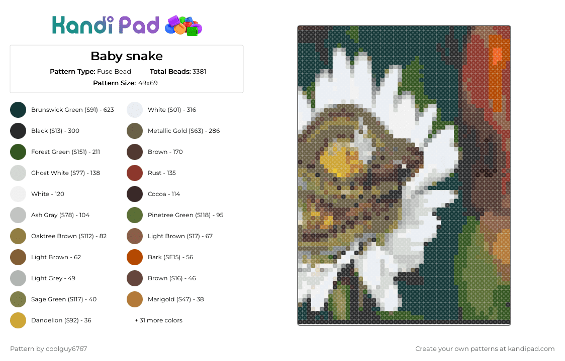 Baby snake - Fuse Bead Pattern by coolguy6767 on Kandi Pad - 