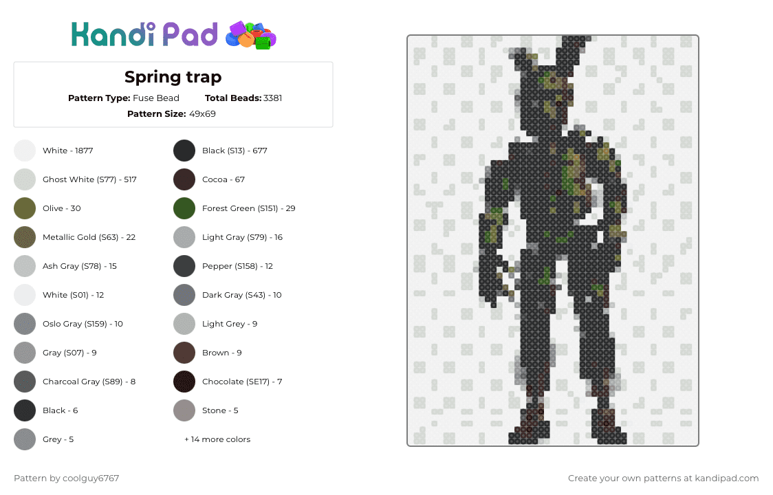 Spring trap - Fuse Bead Pattern by coolguy6767 on Kandi Pad - white,gray,brown,gold