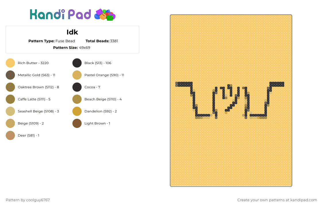 Idk - Fuse Bead Pattern by coolguy6767 on Kandi Pad - yellow