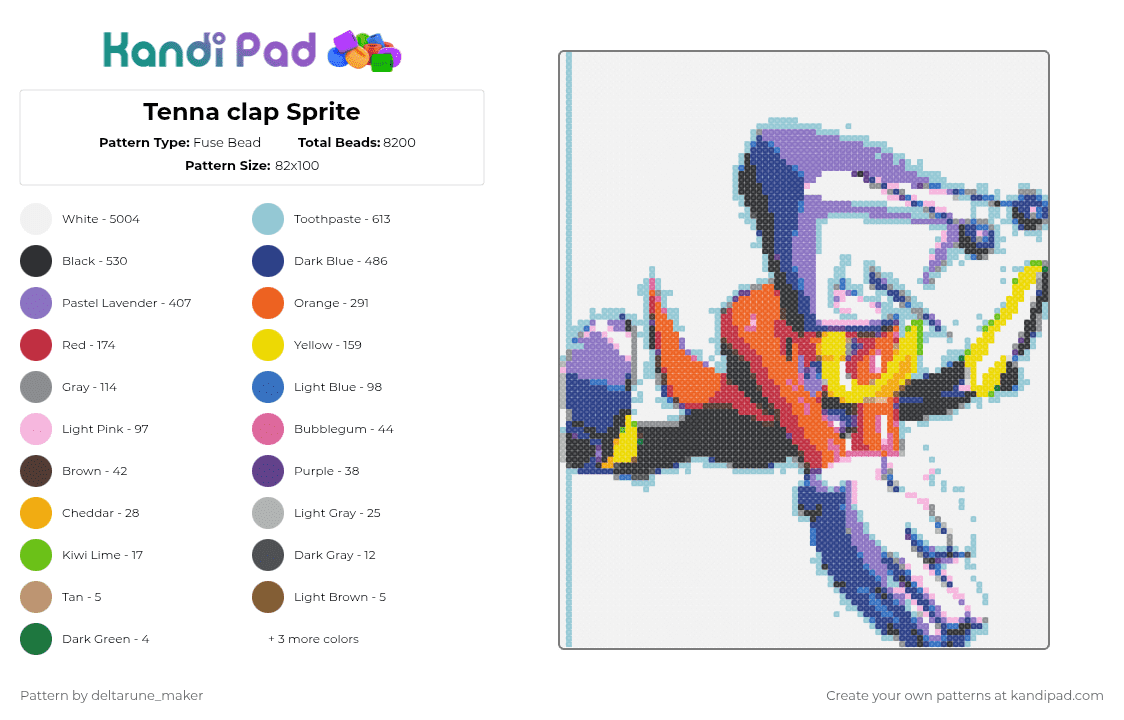 Tenna clap Sprite - Fuse Bead Pattern by deltarune_maker on Kandi Pad - white,light blue,blue,orange