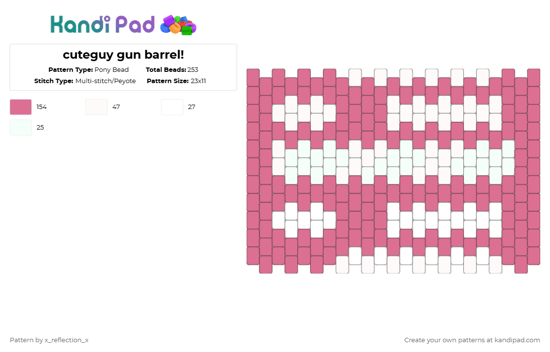 cuteguy gun barrel! - Pony Bead Pattern by x_reflection_x on Kandi Pad - pink,white