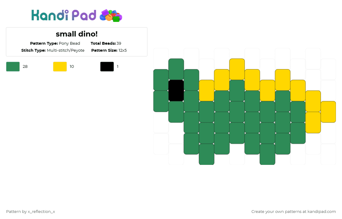 small dino! - Pony Bead Pattern by x_reflection_x on Kandi Pad - green,yellow,dino,dinosaur,stegosaurus
