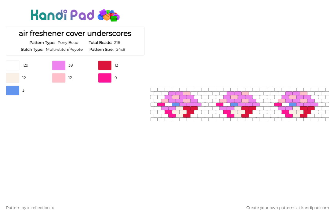 air freshener cover underscores - Pony Bead Pattern by x_reflection_x on Kandi Pad - white,pink,underscores,music,air freshener