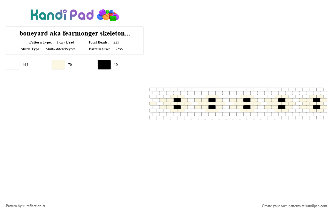 boneyard aka fearmonger skeleton underscores aka generic skull pattern - Pony Bead Pattern by x_reflection_x on Kandi Pad - white,underscores,music,boneyard,boneyard aka fearmonger