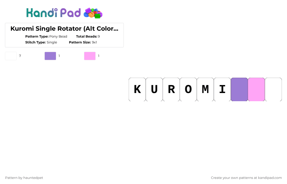 Kuromi Single Rotator (Alt Colors) (3/3) - Pony Bead Pattern by hauntedpet on Kandi Pad - white,kuromi,pink,purple,single,rotator