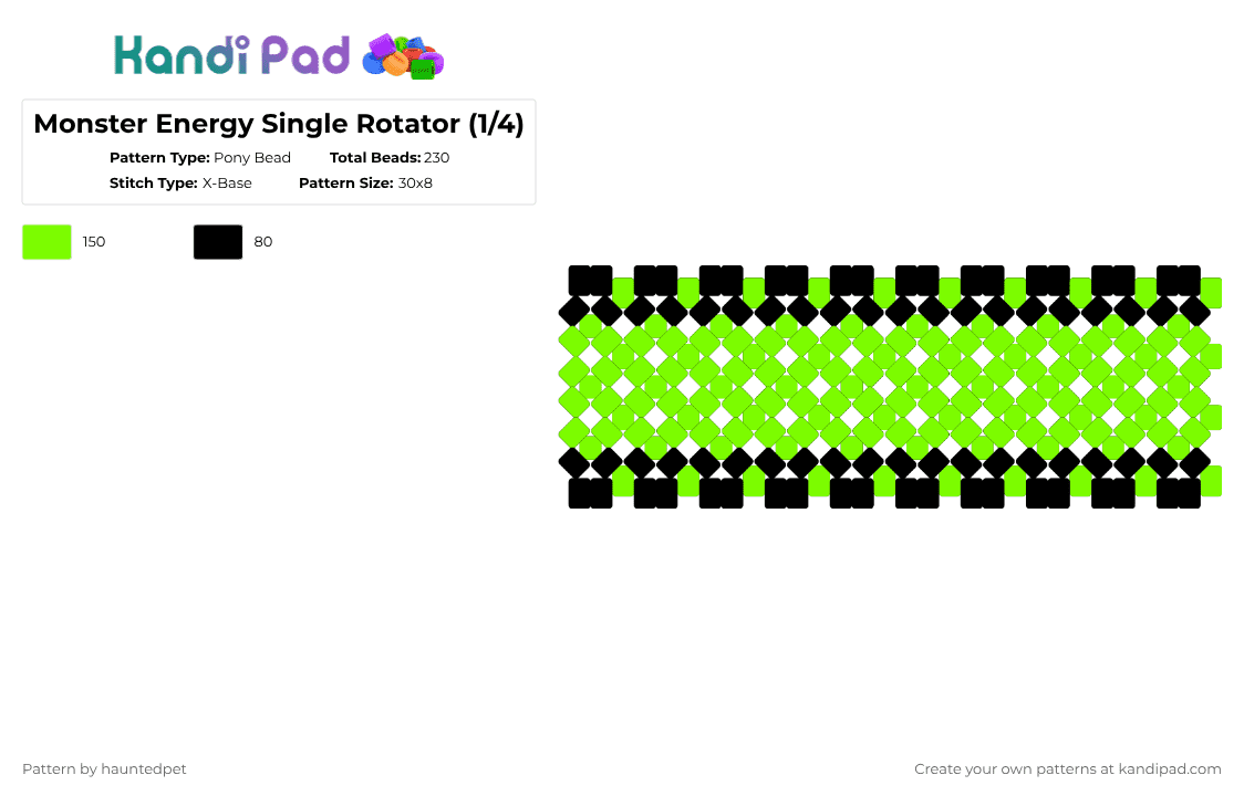 Monster Energy Single Rotator (1/5) - Pony Bead Pattern by hauntedpet on Kandi Pad - green,black,neon green,monster energy,monster,single,rotator