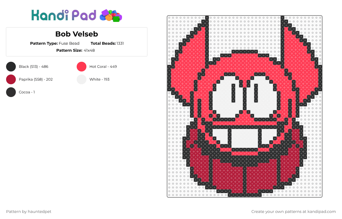 Bob Velseb - Fuse Bead Pattern by hauntedpet on Kandi Pad - red,bob velseb,spooky month,maroon,white