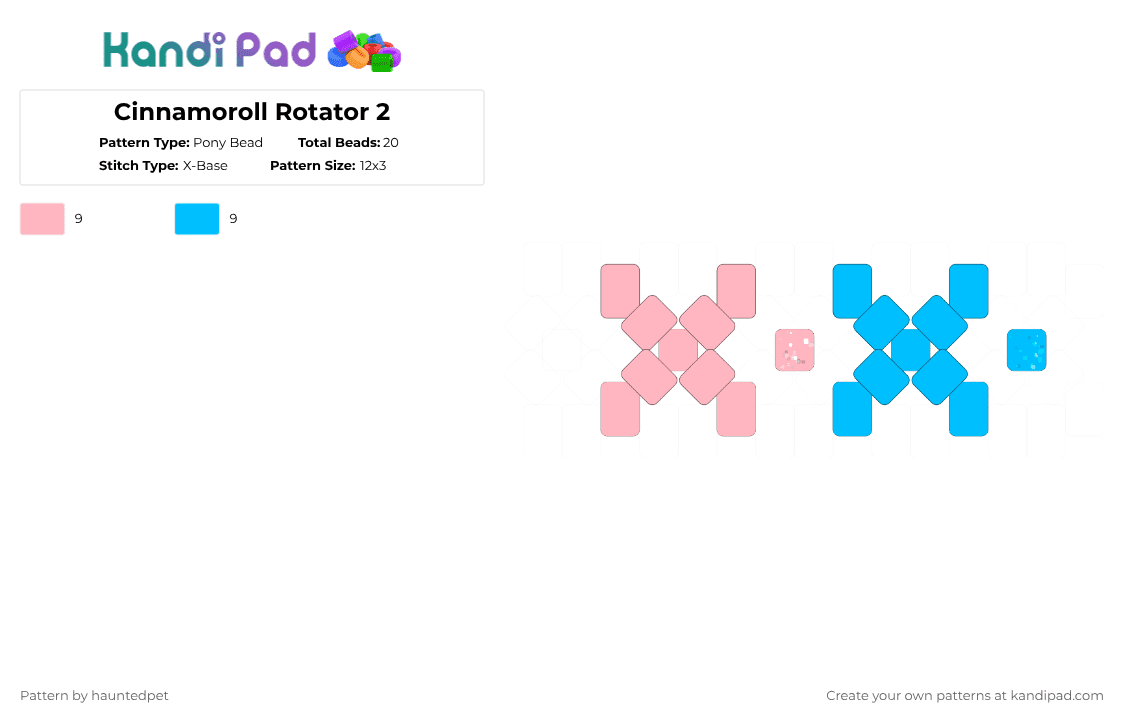 Cinnamoroll Rotator 2 - Pony Bead Pattern by hauntedpet on Kandi Pad - pink,light blue,cinnamoroll,sanrio,cyan,star
