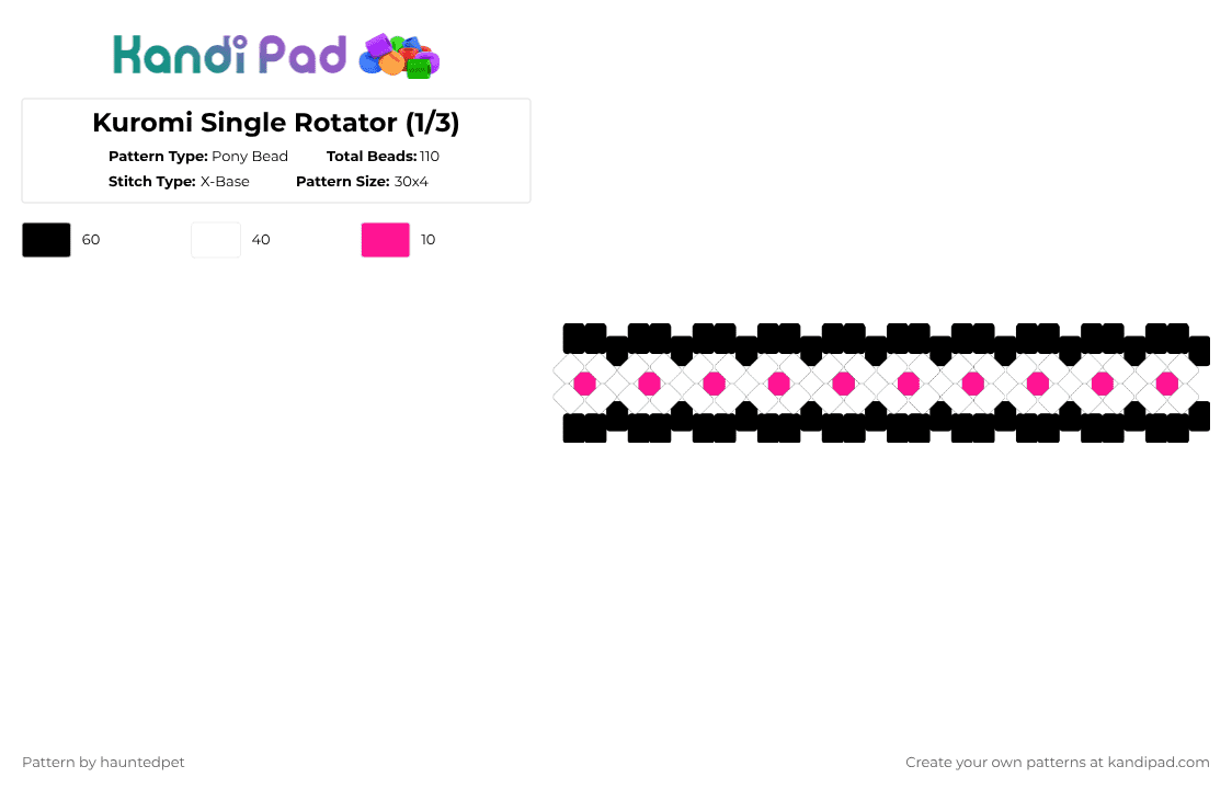 Kuromi Single Rotator (1/3) - Pony Bead Pattern by hauntedpet on Kandi Pad - white,kuromi,black,pink,rotator,single