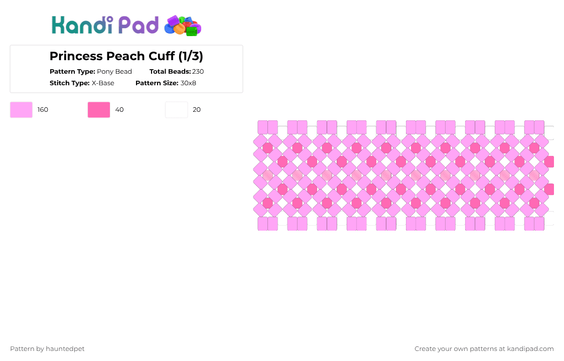 Princess Peach Cuff (1/3) - Pony Bead Pattern by hauntedpet on Kandi Pad - pink,princess,peach,princess peach,nintendo,mario