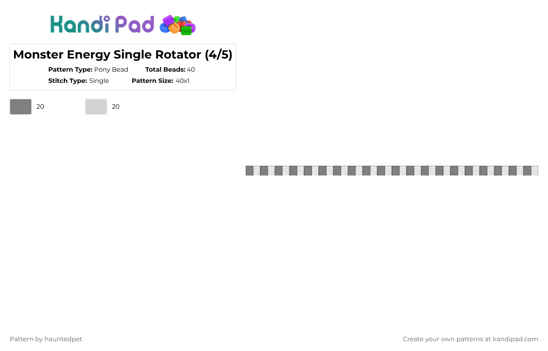 Monster Energy Single Rotator (4/5) - Pony Bead Pattern by hauntedpet on Kandi Pad - gray,white,grey,clear,monster energy,monster,single,rotator