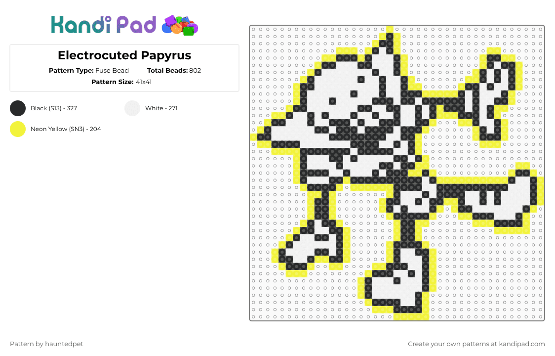 Electrocuted Papyrus - Fuse Bead Pattern by hauntedpet on Kandi Pad - yellow,white,papyrus,undertale,black