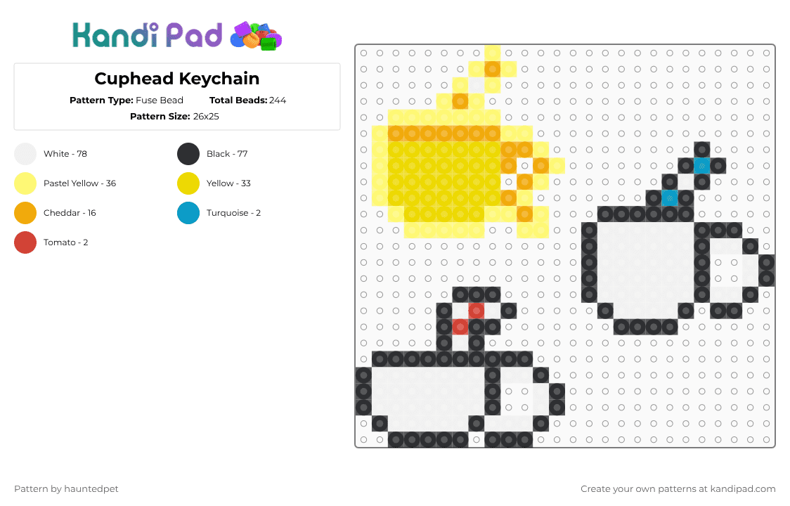 Cuphead Keychain - Fuse Bead Pattern by hauntedpet on Kandi Pad - white,yellow,cuphead,mugman,mschalice,chalice