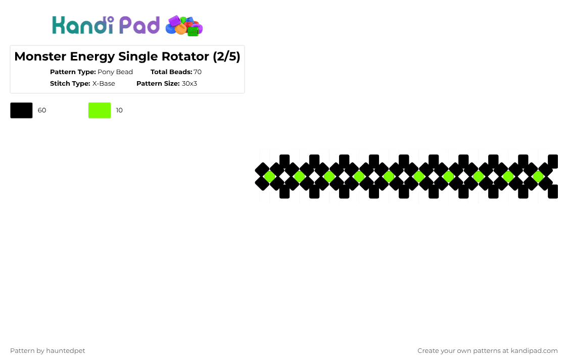 Monster Energy Single Rotator (2/5) - Pony Bead Pattern by hauntedpet on Kandi Pad - black,green,neon green,monster energy,monster,single,rotator