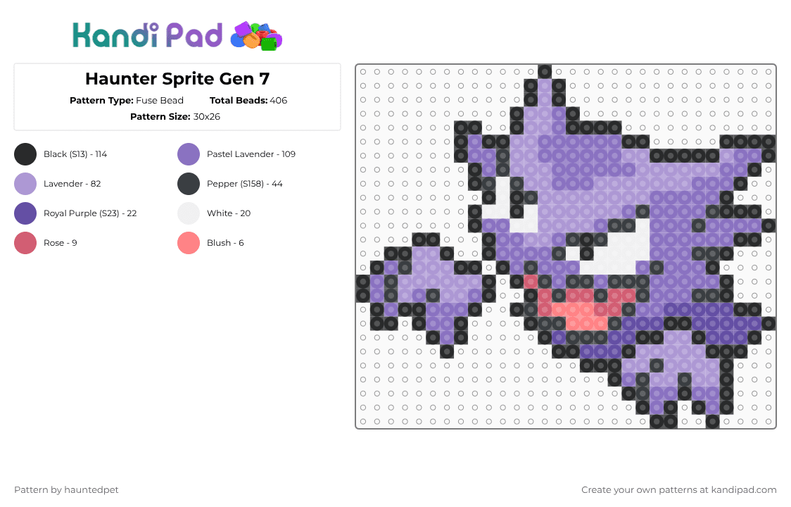 Haunter Sprite Gen 7 - Fuse Bead Pattern by hauntedpet on Kandi Pad - blue,pink,haunter,purple,pokemon,nintendo