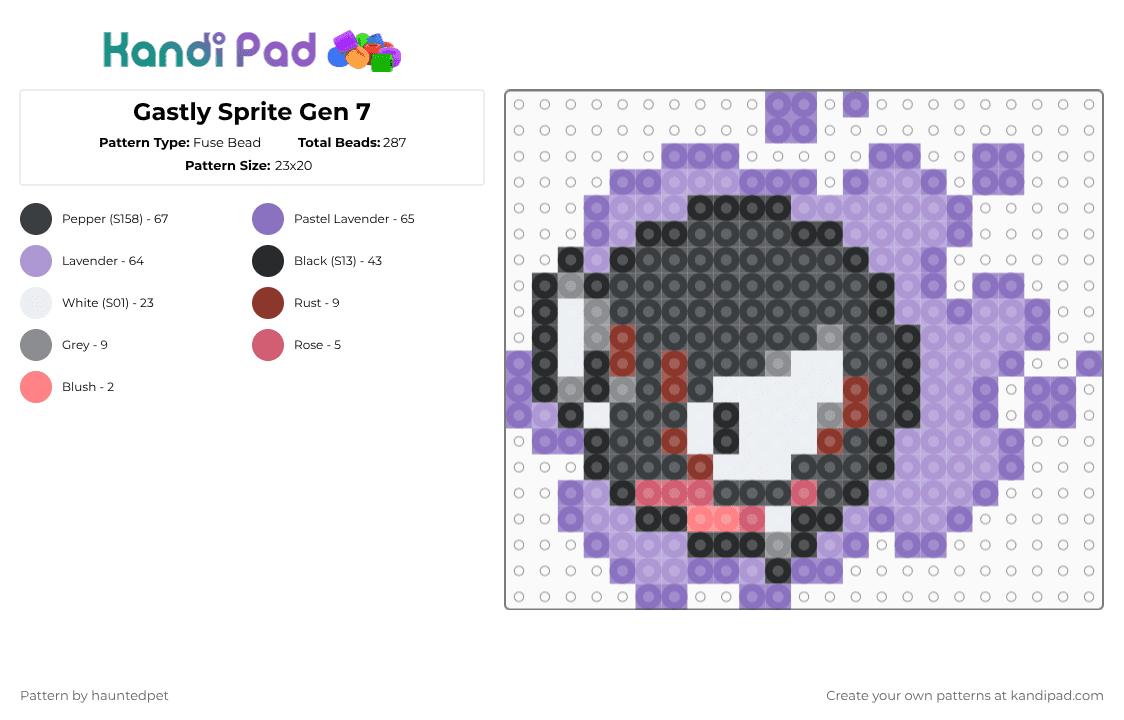 Gastly Sprite Gen 7 - Fuse Bead Pattern by hauntedpet on Kandi Pad - blue,pink,gastly,purple,pokemon,nintendo