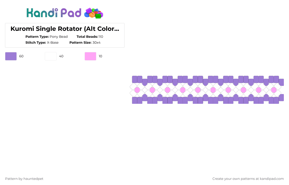 Kuromi Single Rotator (Alt Colors) (1/3) - Pony Bead Pattern by hauntedpet on Kandi Pad - white,pink,kuromi,purple,single,rotator