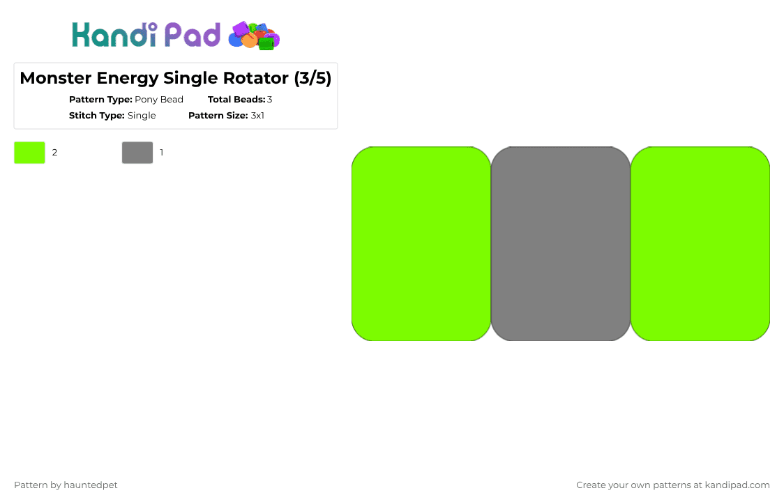 Monster Energy Single Rotator (3/5) - Pony Bead Pattern by hauntedpet on Kandi Pad - green,gray,grey,neon green,monster energy,monster,single,rotator