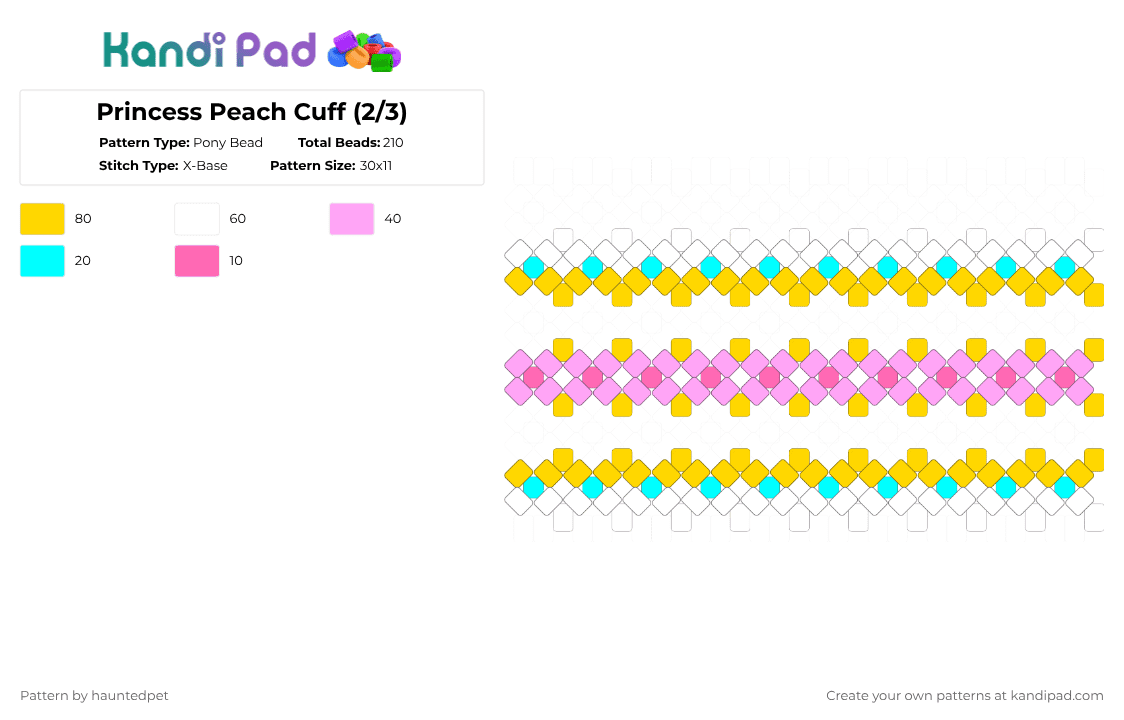 Princess Peach Cuff (2/3) - Pony Bead Pattern by hauntedpet on Kandi Pad - yellow,pink,princess peach,princess,peach,mario,nintendo