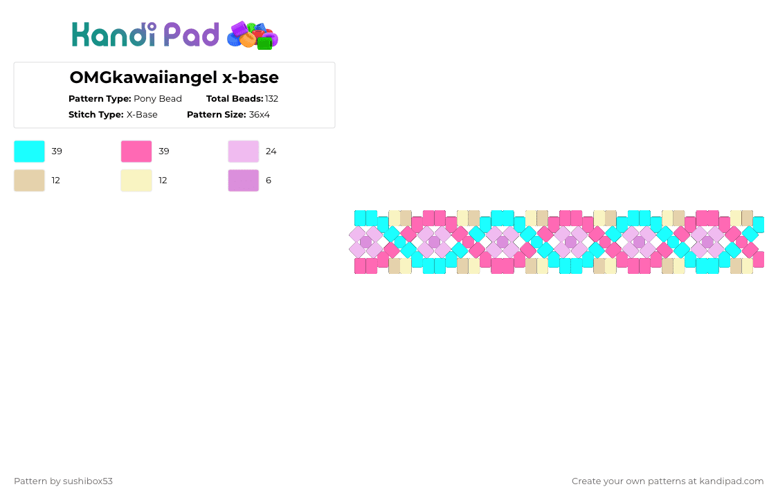 OMGkawaiiangel x-base - Pony Bead Pattern by sushibox53 on Kandi Pad - light blue,pink,nso,needy streamer overdose,kangel,omgkawaiiangel,amechan,pchan,needy girl overdose,x base