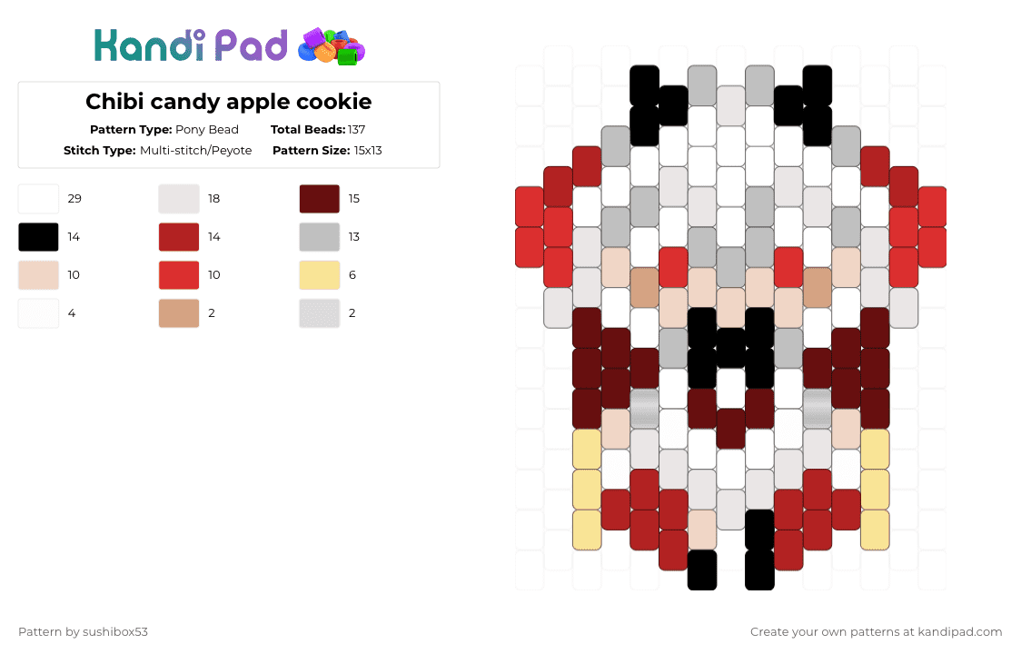 Chibi candy apple cookie - Pony Bead Pattern by sushibox53 on Kandi Pad - beige,red,chibi,crk,cookie run kingdom,candy apple cookie,cookie,cute
