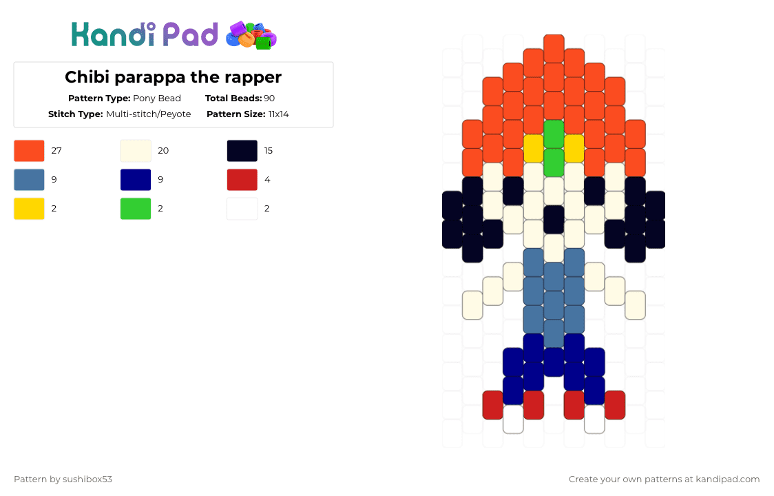 Chibi parappa the rapper - Pony Bead Pattern by sushibox53 on Kandi Pad - red,parappa the rapper,parappa,chibi,rhythm game,dog,cute,difficult,simple design