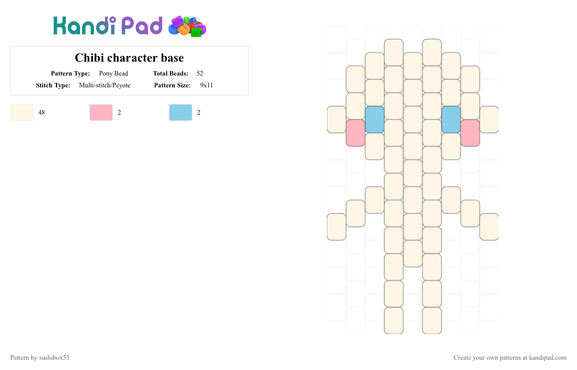 Chibi character base - Pony Bead Pattern by sushibox53 on Kandi Pad - base, character, cute, doll, fun, light blue, pink, remix, remixing, simple, white