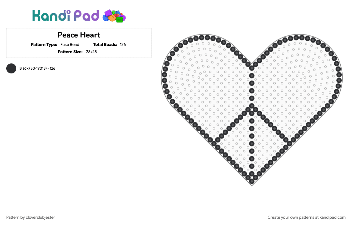 Peace Heart Template - Fuse Bead Pattern by cloverclubjester on Kandi Pad - black