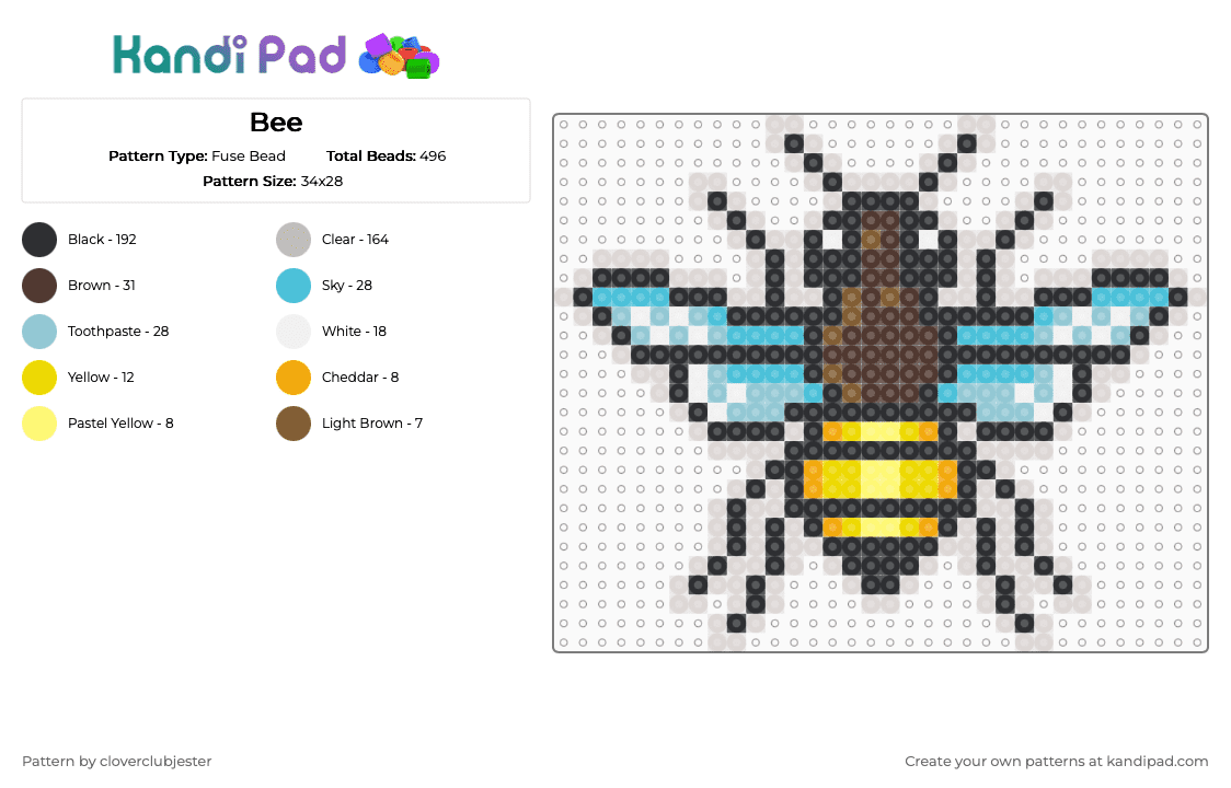 Bee - Fuse Bead Pattern by cloverclubjester on Kandi Pad - beige,light blue