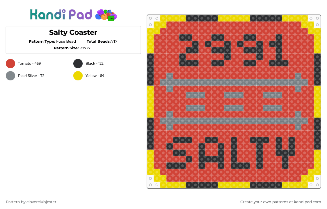 Salty Coaster - Fuse Bead Pattern by cloverclubjester on Kandi Pad - red