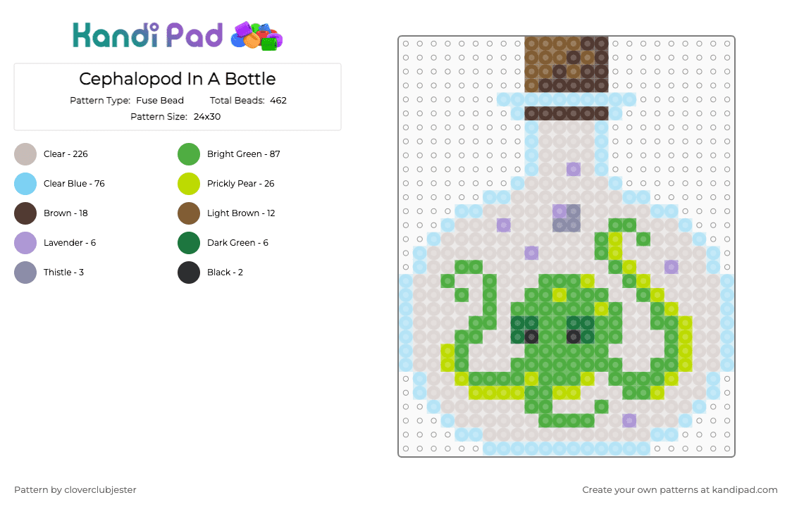 Cephalopod In A Bottle - Fuse Bead Pattern by cloverclubjester on Kandi Pad - light blue,green,beige