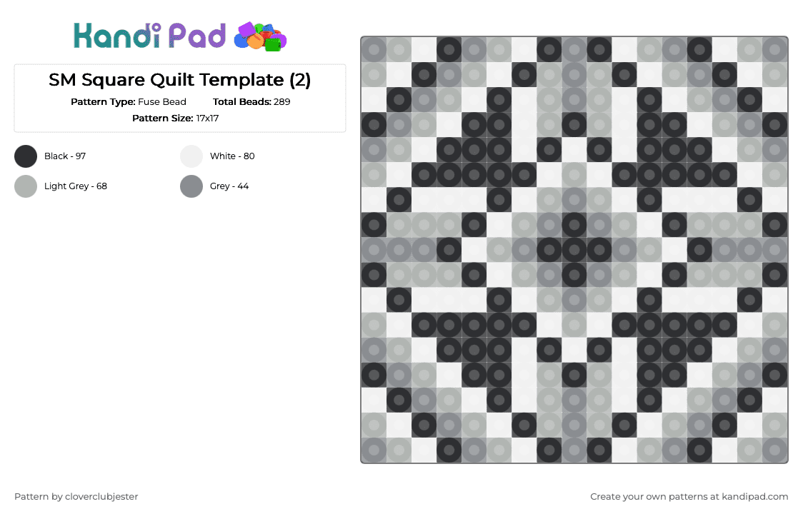 SM Square Quilt Template (2) - Fuse Bead Pattern by cloverclubjester on Kandi Pad - gray,beige