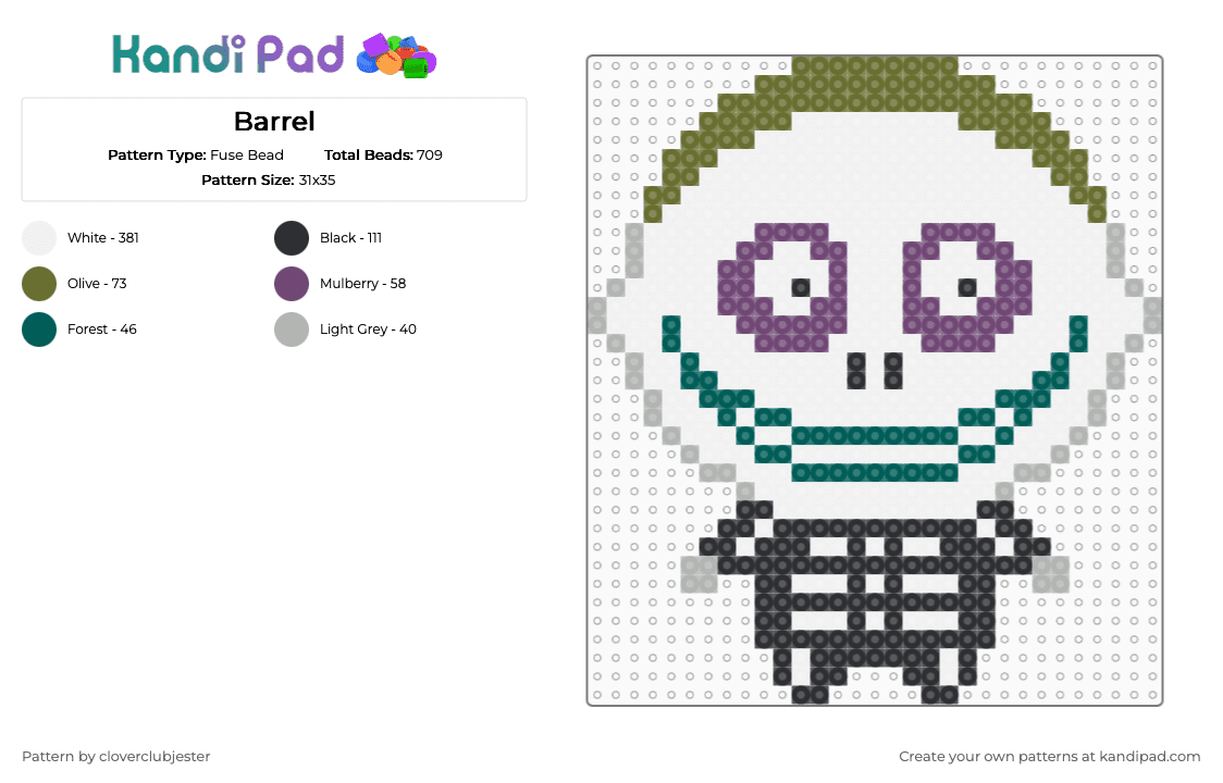 Barrel - Fuse Bead Pattern by cloverclubjester on Kandi Pad - white,gold,pink