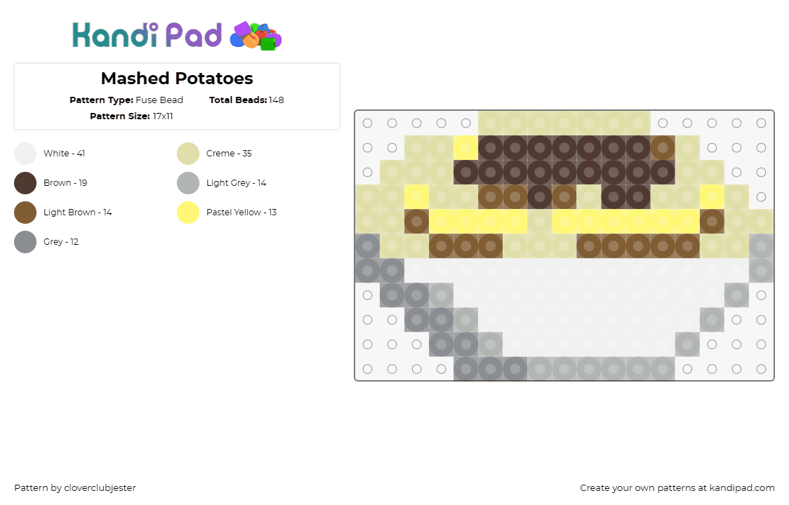 Mashed Potatoes - Fuse Bead Pattern by cloverclubjester on Kandi Pad - potatoes,mashed,food,dinner,white,beige