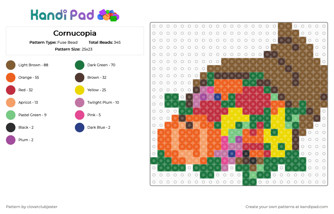 Cornucopia - Fuse Bead Pattern by cloverclubjester on Kandi Pad - tan,green,orange
