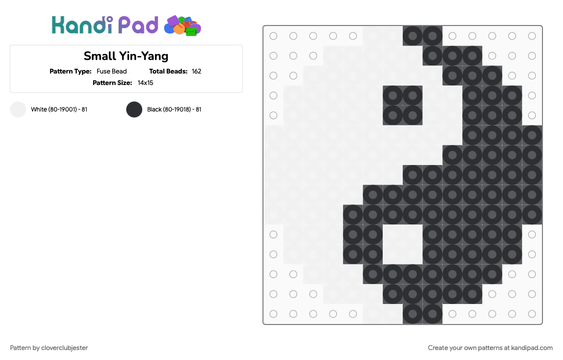 Small Yin-Yang - Fuse Bead Pattern by cloverclubjester on Kandi Pad - black, white