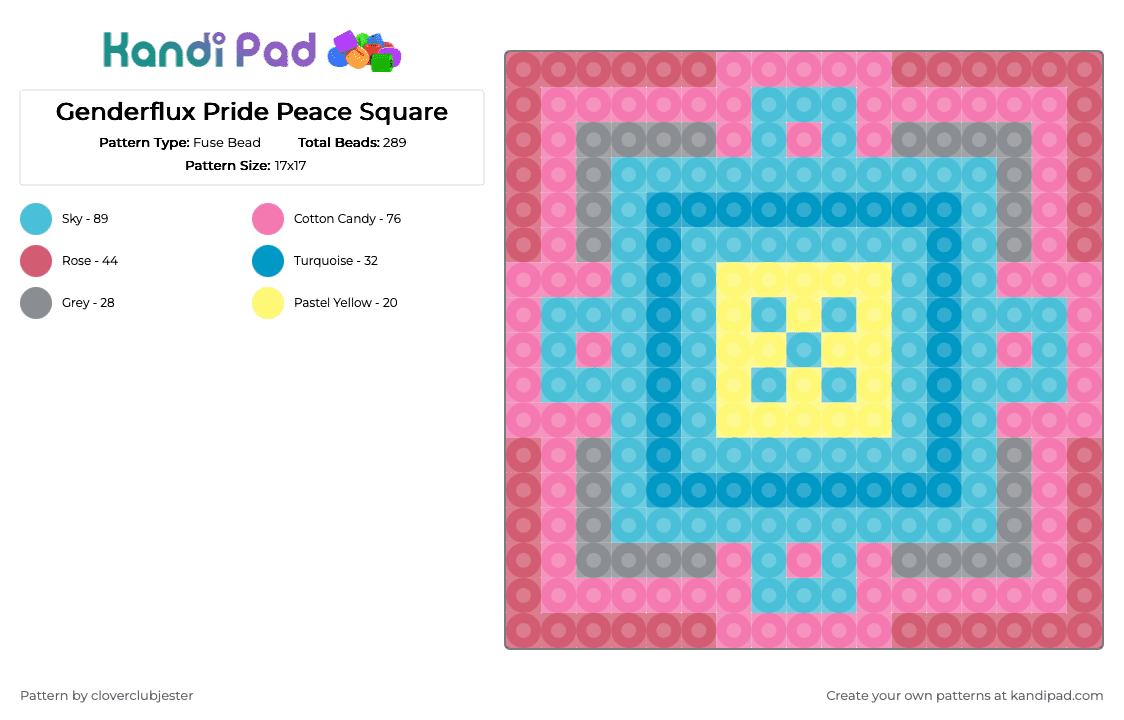 Genderflux Pride Peace Square - Fuse Bead Pattern by cloverclubjester on Kandi Pad - light blue,pink