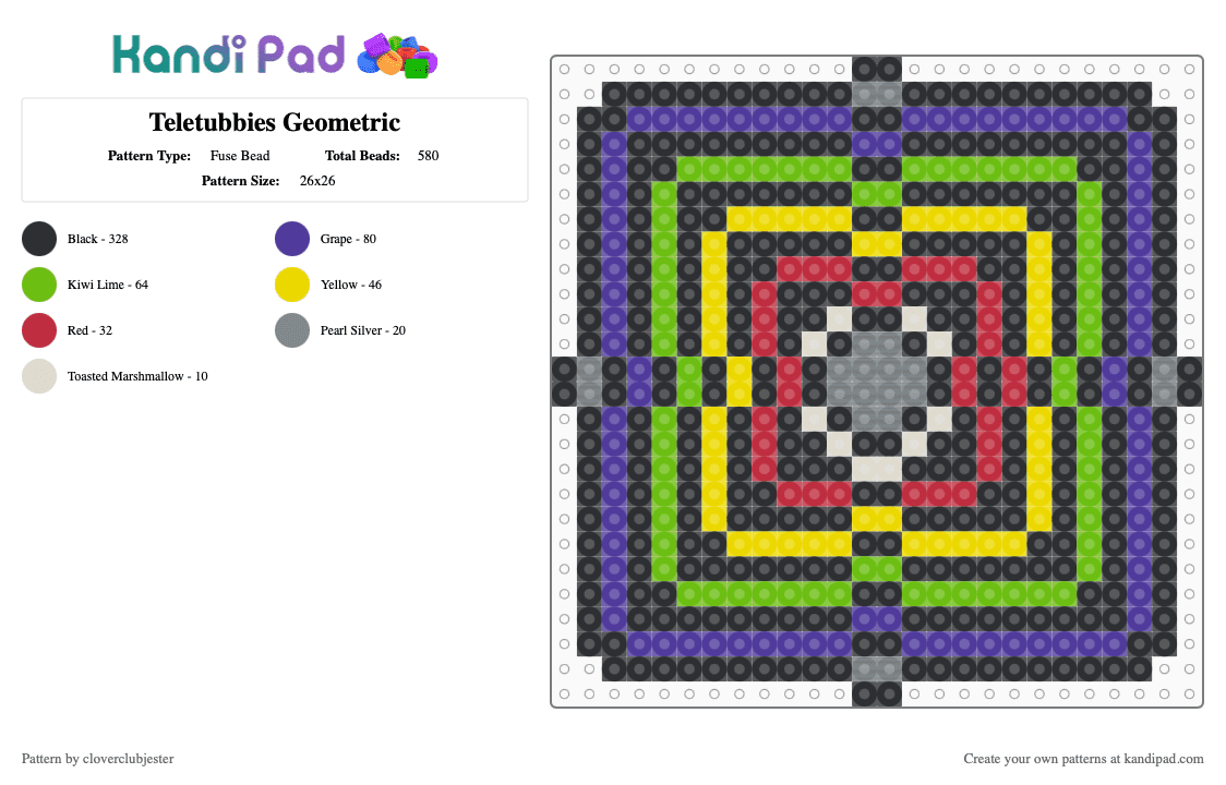 Teletubbies Geometric - Fuse Bead Pattern by cloverclubjester on Kandi Pad - black, green, purple, yellow